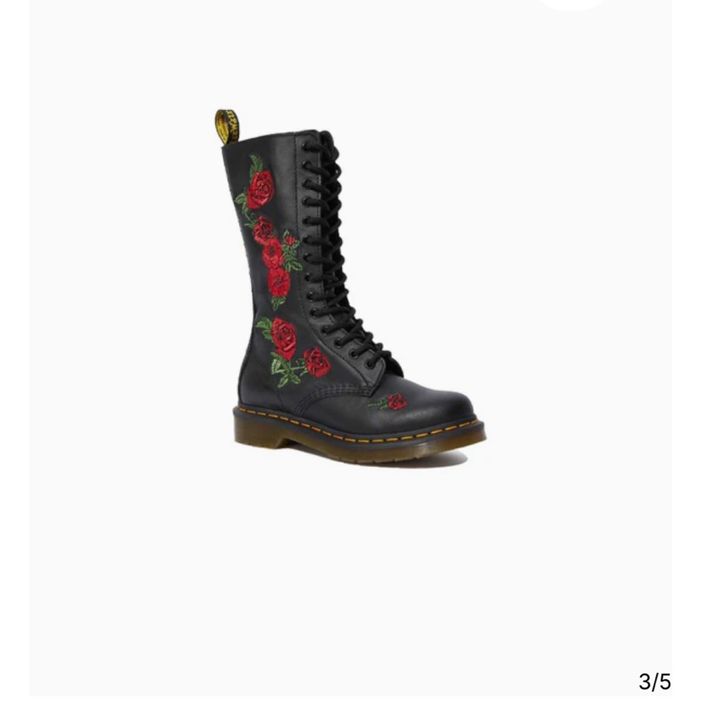Dr. Martens Black Boots with Red Rose Design